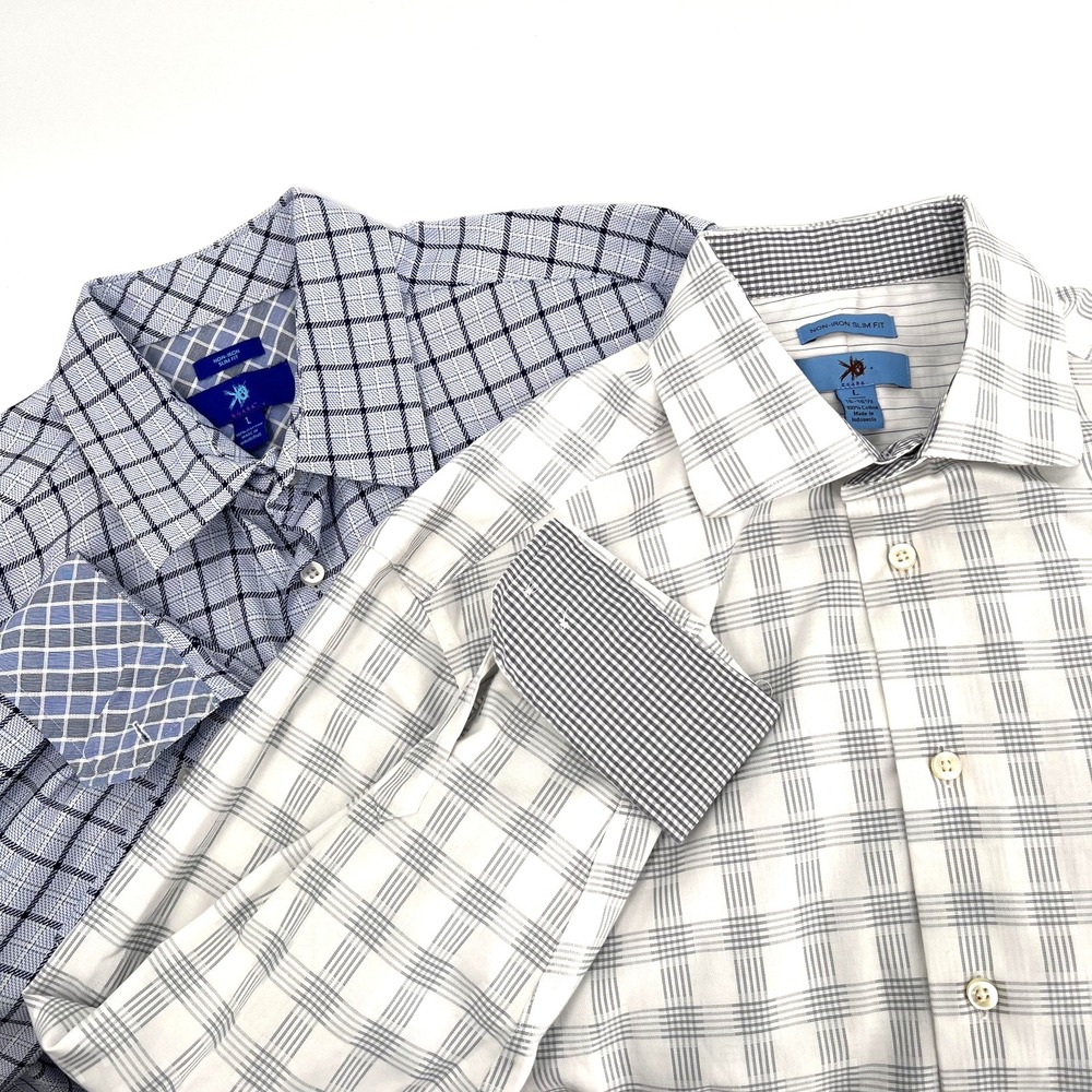 EGARA Men's Sz L/16-16-1/2 LOT OF 2 Non-Iron Slim Fit Button-Up Flip-Cuff Shirts